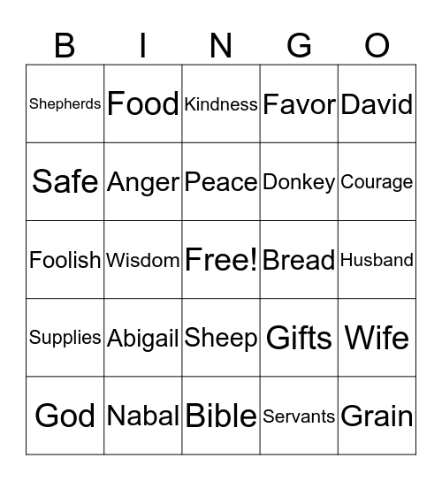 David, Nabal and Abigail Bingo Card