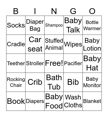 Baby Shower Bingo Card