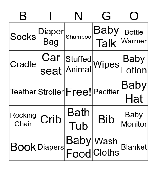 Baby Shower Bingo Card