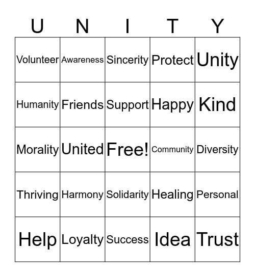 Unity Bingo Card