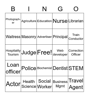 Career Clusters Bingo Card