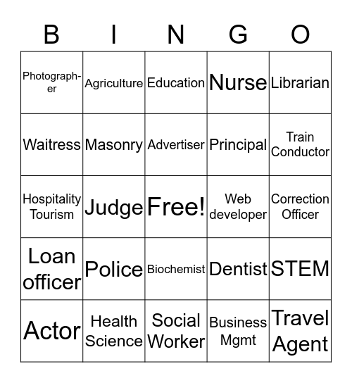 Career Clusters Bingo Card