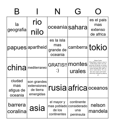 sociales Bingo Card