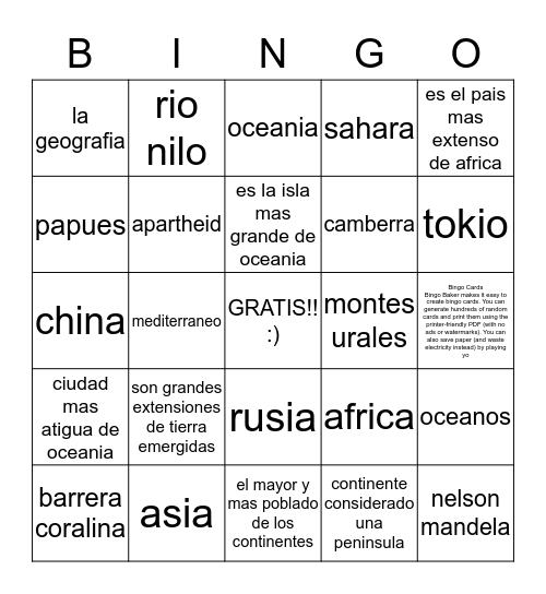 sociales Bingo Card