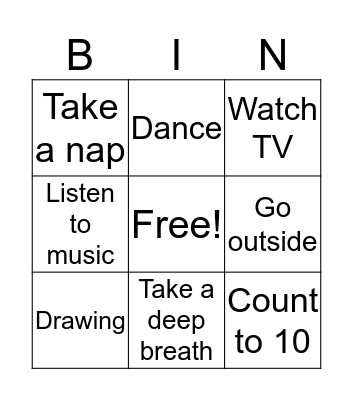 Coping Skills Bingo Card