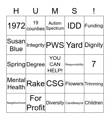 Volunteer Experience Bingo Card