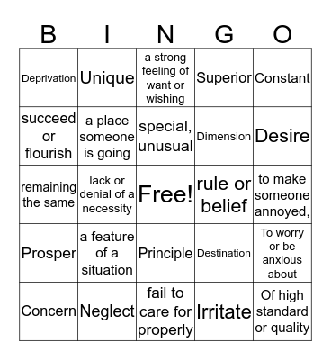 Vocabulary 1.7 Bingo Card