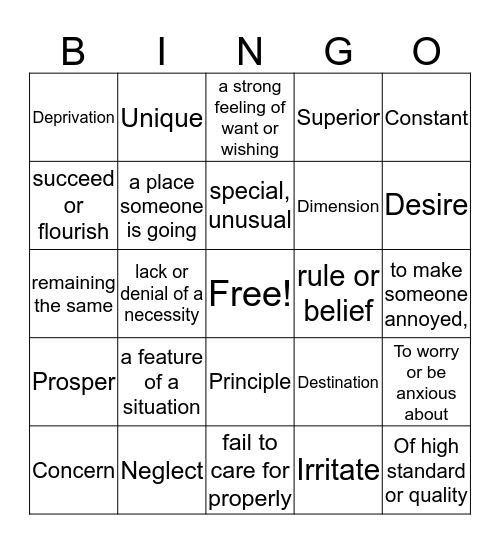 Vocabulary 1.7 Bingo Card