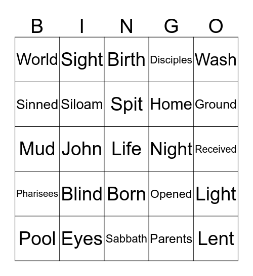 Pool of Siloam Bingo Card