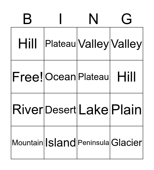 Landforms BINGO Card