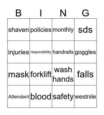 Workplace Safety Bingo Card
