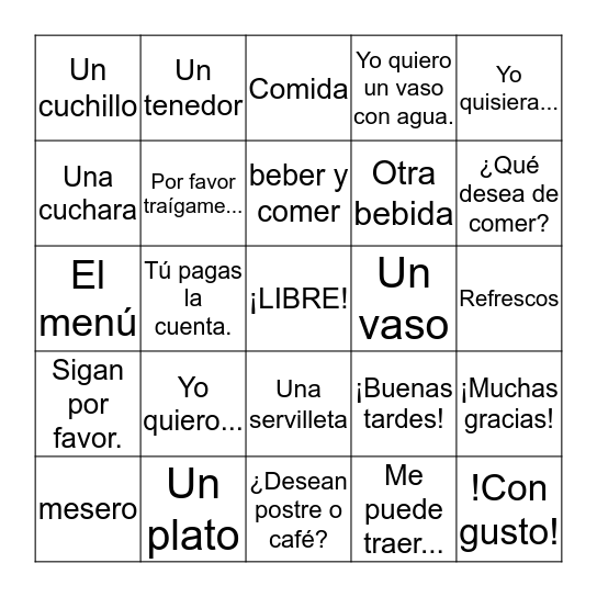 En el Restaurante Bingo Card