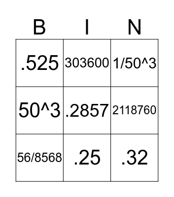 probability Bingo Card