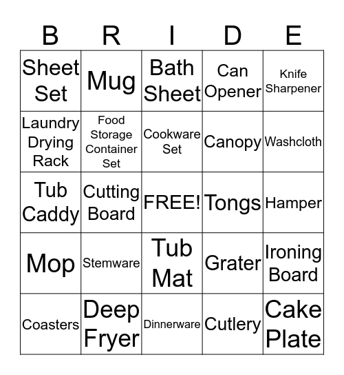 Aimee's Bridal Shower Bingo Card