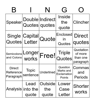 Quotations Bingo Card