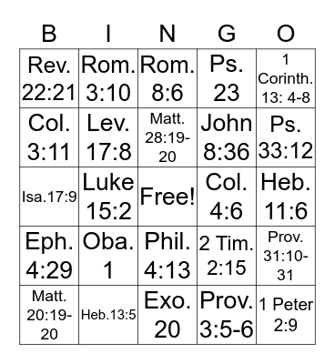 Bible Bingo Card