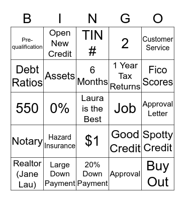 Mortgage  Bingo Card