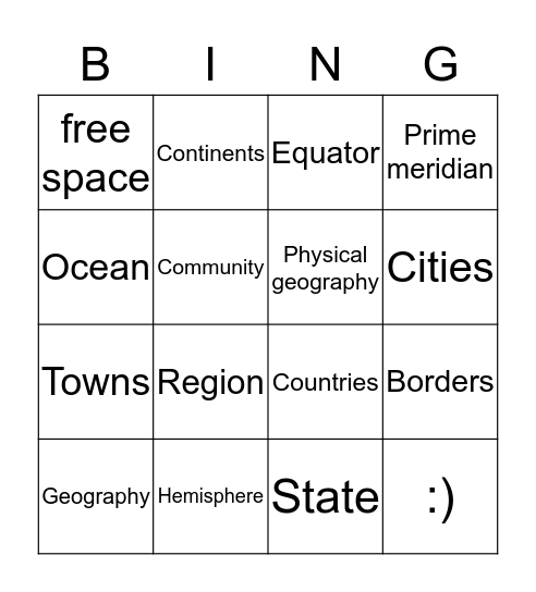 Geography BINGO Card