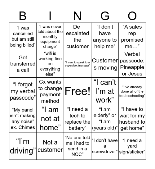 Team James Bingo Card