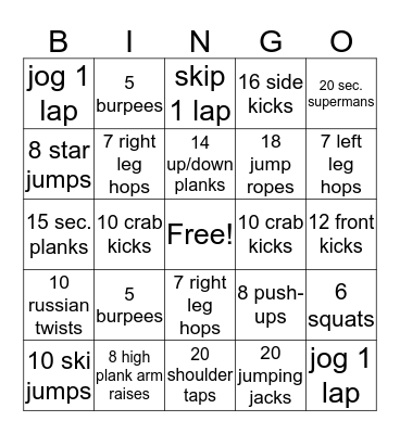 Fitness Bingo Card