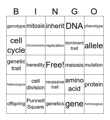 Genetics Bingo Card