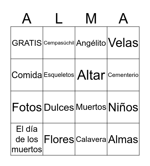 Día De Los Muertos Bingo Card