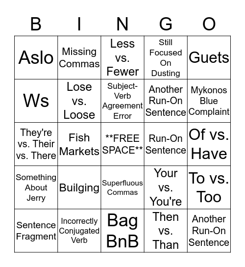 AM/PM/Overnight Recap Bingo Card