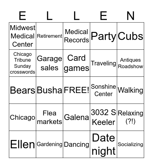 ELLEN'S BINGO! Bingo Card