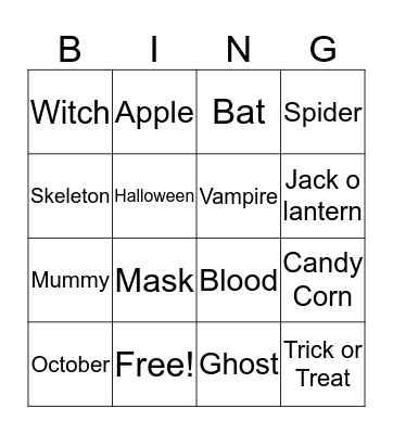 Halloween Dance JMS Bingo Card