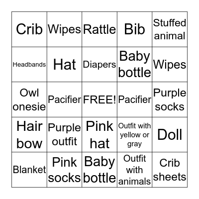 Baby Shower Bingo Card