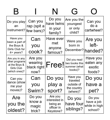 KEYSTONE BINGO Card