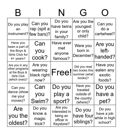 KEYSTONE BINGO Card