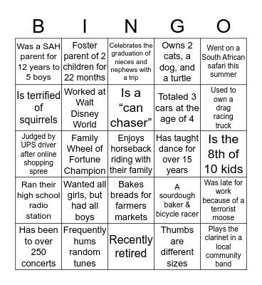 PLA Classmate Bingo Card