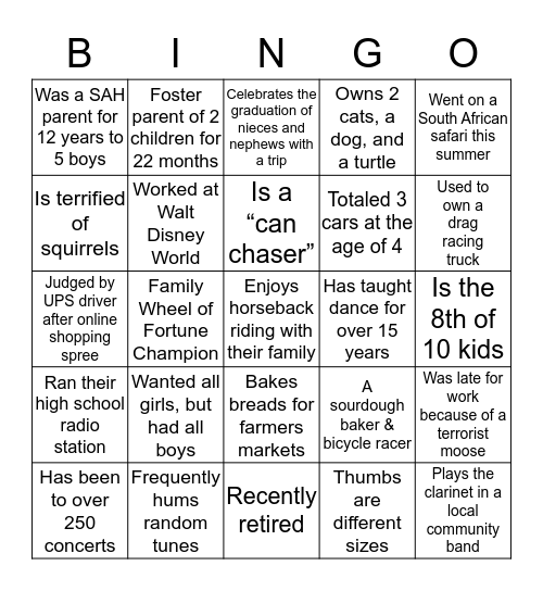 PLA Classmate Bingo Card