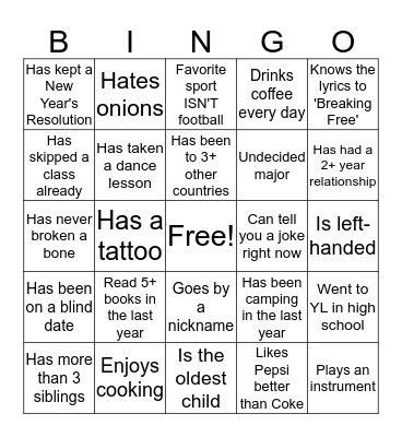 2019 Get To Know You Bingo Card