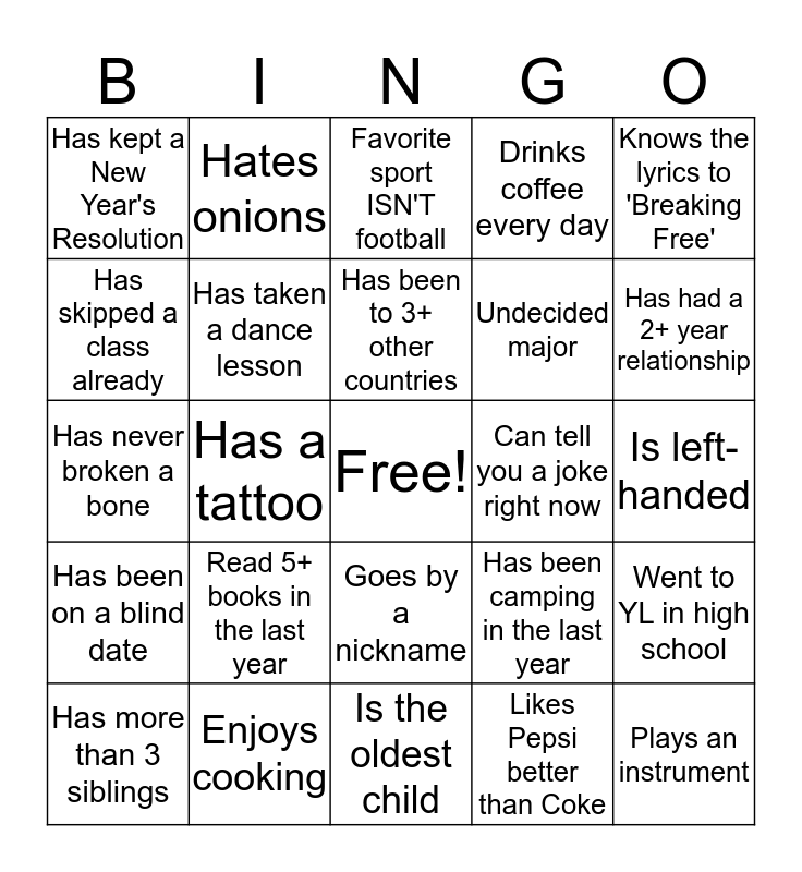 2019 Get To Know You Bingo 