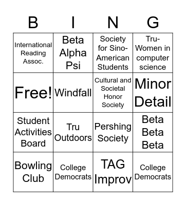 Student Orgs Bingo Card