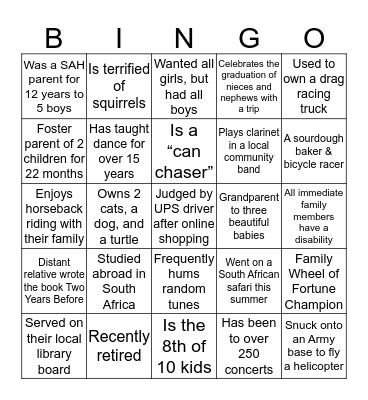 PLA Classmate Bingo Card