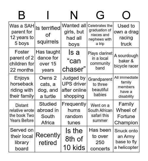 PLA Classmate Bingo Card