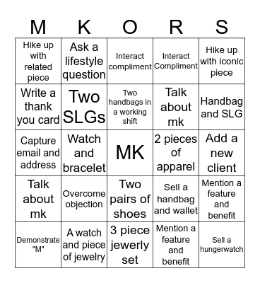 Michael Kors Bingo Card