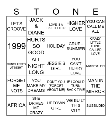 80'S Bingo Card