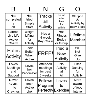 Activity Bingo Card