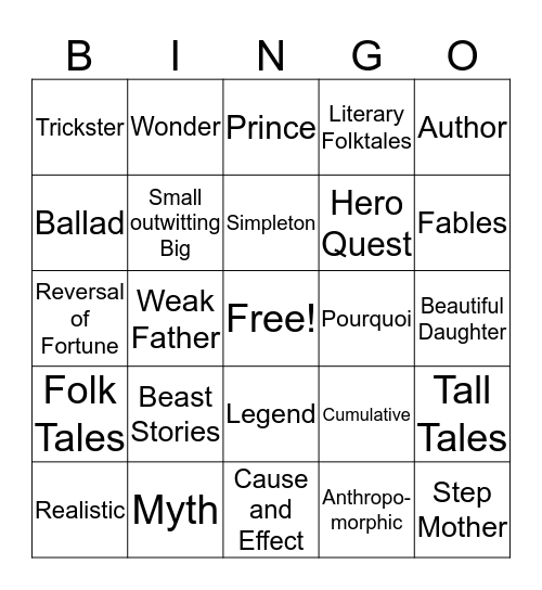 Traditional Literature Bingo Card