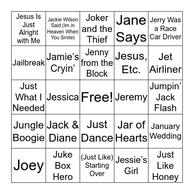J Songs! That's It, Just J Songs. Bingo Card