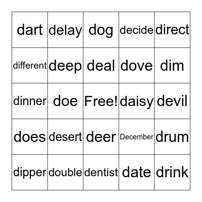 Letter Dd Bingo Card