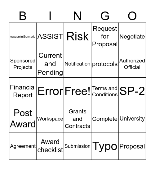 Research Administration Overview Bingo Card