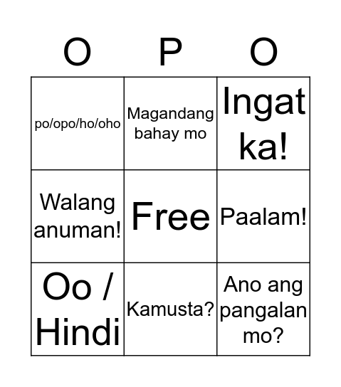 Take Me Home to Nanay and Tatay Bingo Card