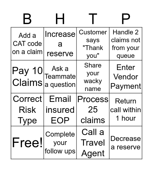 Claim Examiner Bingo Card