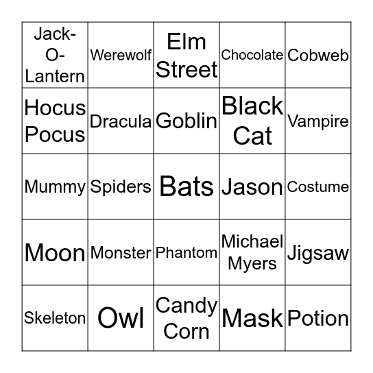 Spooky Bingo Card