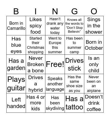 Banquet Bingo Card